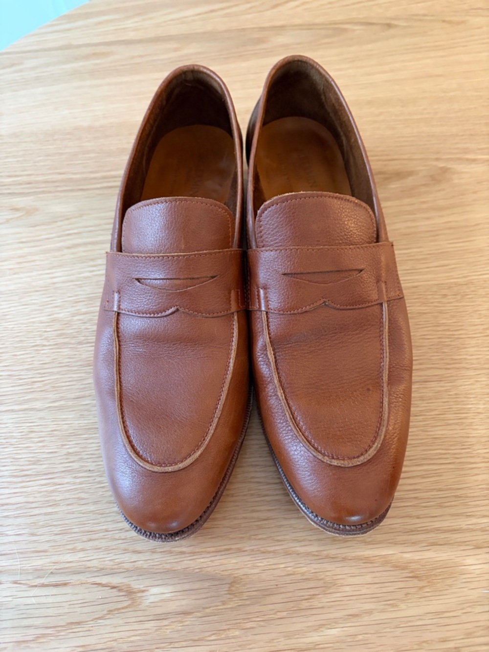 Meermin Tan Leather Penny Loafers for Men